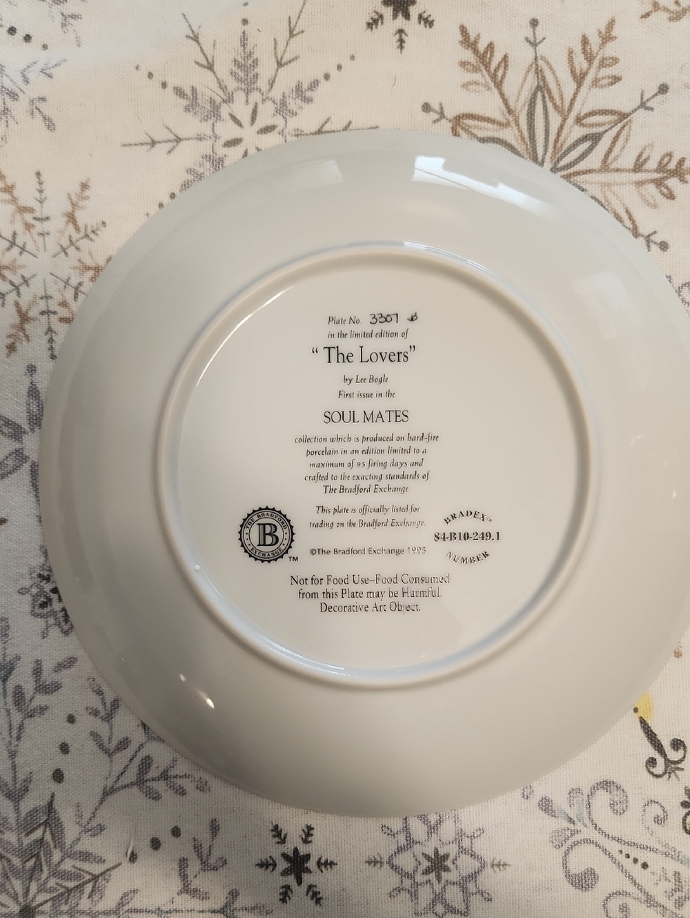 The Bradford Exchange White Porcelain 'The Lovers' Collector Plate